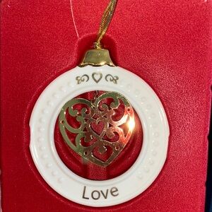 Lenox Gold and White Holiday Ornament with Heart Design